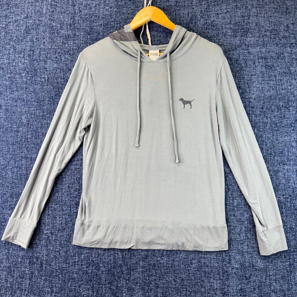 PINK Victoria's Secret Hoodie Women XS Gray Modal Stretch Regular Logo Pullover